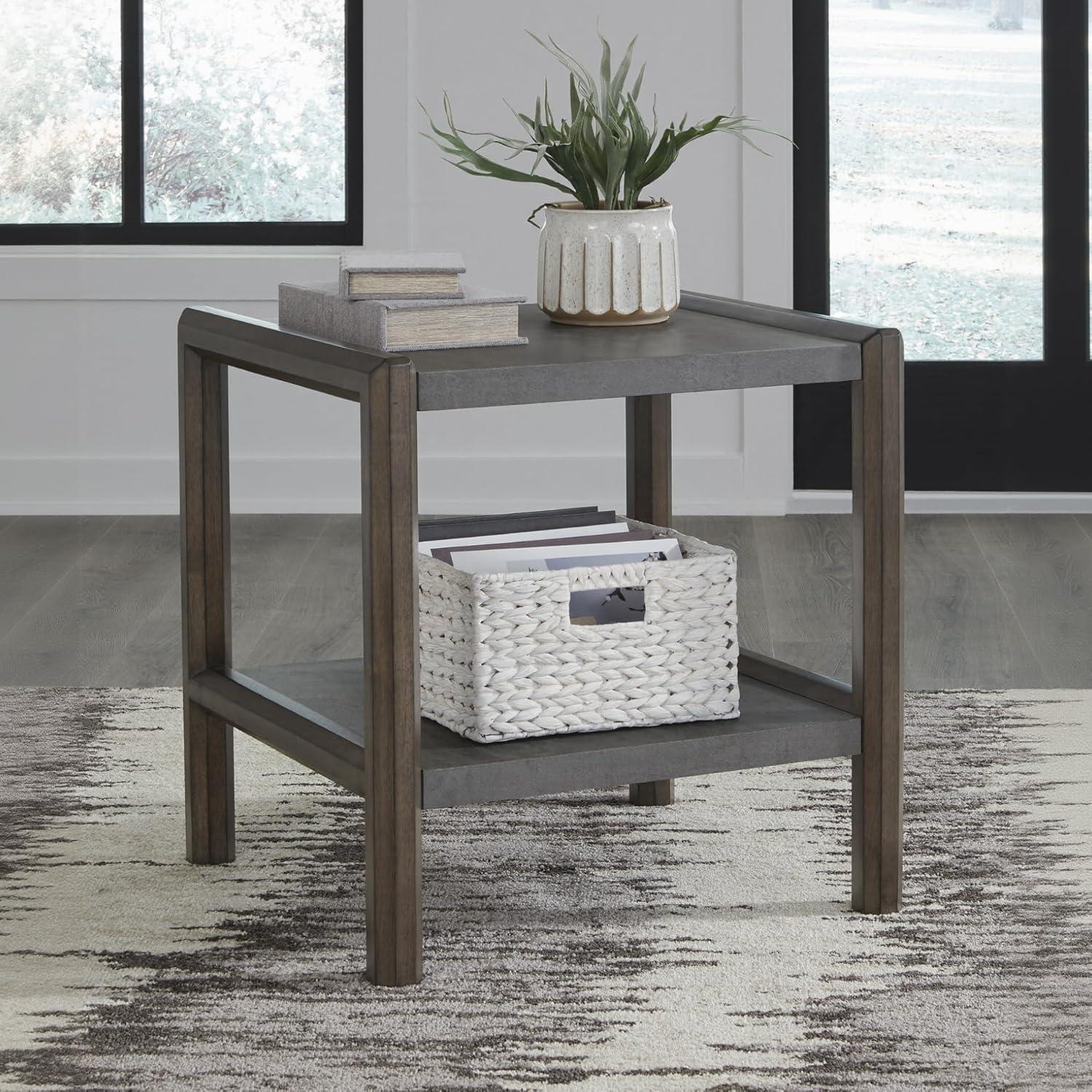 imageSignature Design by Ashley Wildenauer Casual Rectangular End Table with Lower Shelf and USB Charging Storage Drawer Wood 2413 High Light Brown amp BlackBrownGray