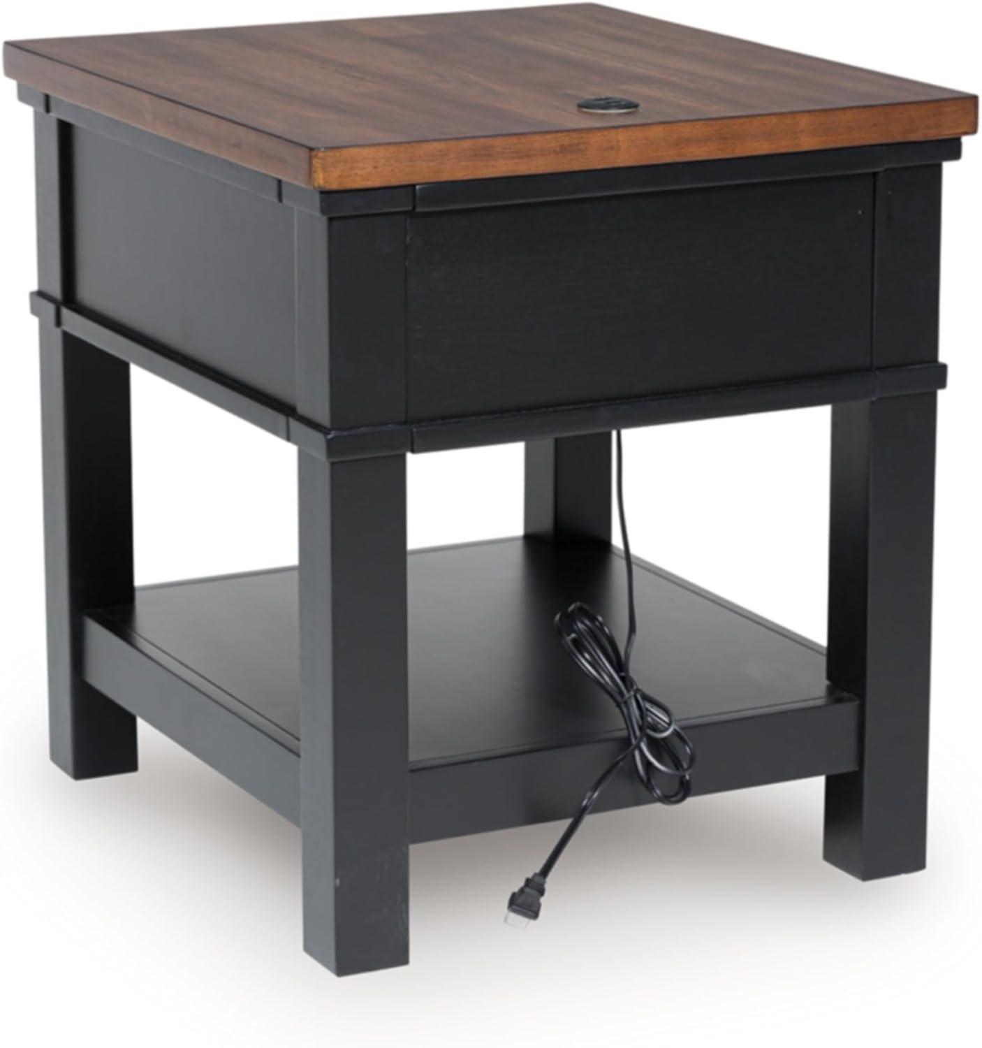 imageSignature Design by Ashley Wildenauer Casual Rectangular End Table with Lower Shelf and USB Charging Storage Drawer Wood 2413 High Light Brown amp BlackBrownBlack