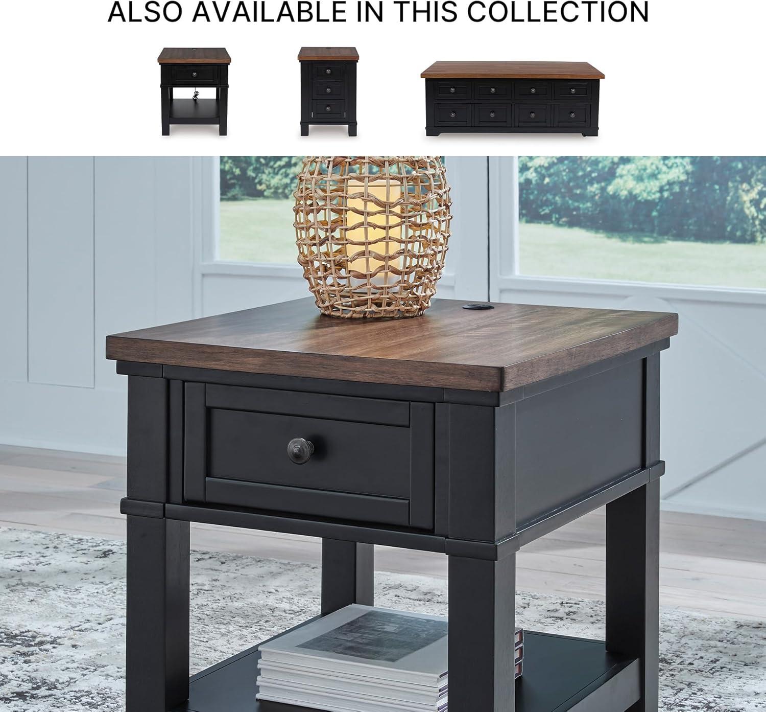 imageSignature Design by Ashley Wildenauer Casual Rectangular End Table with Lower Shelf and USB Charging Storage Drawer Wood 2413 High Light Brown amp BlackBrownBlack