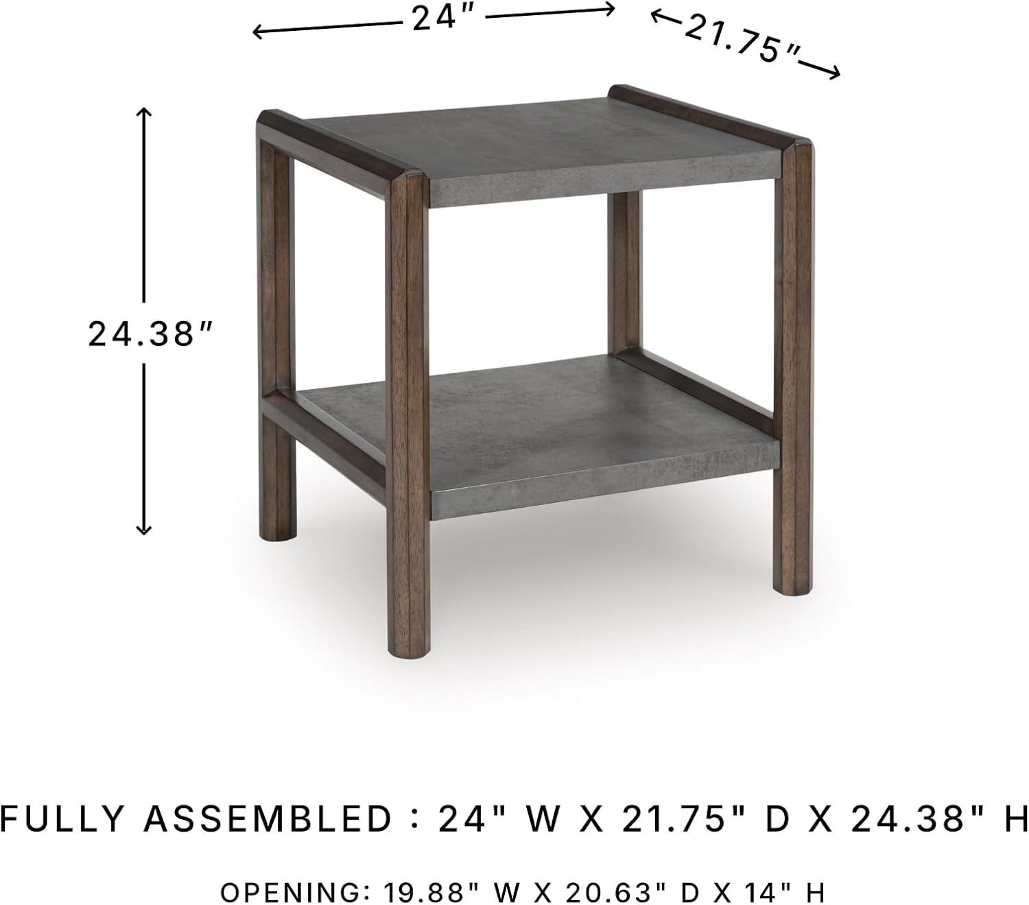 imageSignature Design by Ashley Wildenauer Casual Rectangular End Table with Lower Shelf and USB Charging Storage Drawer Wood 2413 High Light Brown amp BlackBrownGray