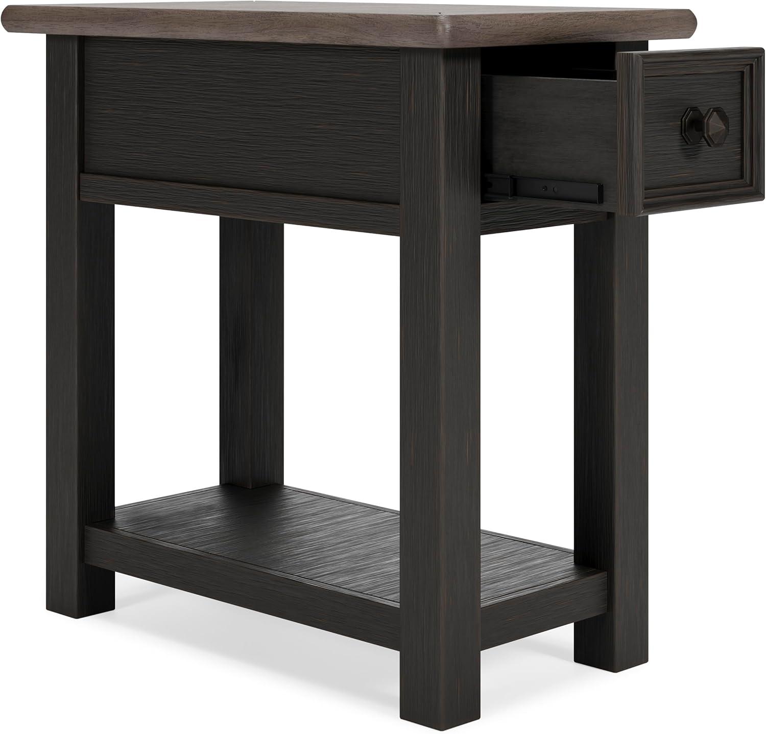 imageSignature Design by Ashley Wildenauer Modern Farmhouse 3Drawer Chairside End Table with USB Ports Butcherblock Veneer Top Light Brown amp Black Base Dark Pewter Finish Hardware Height 24Black