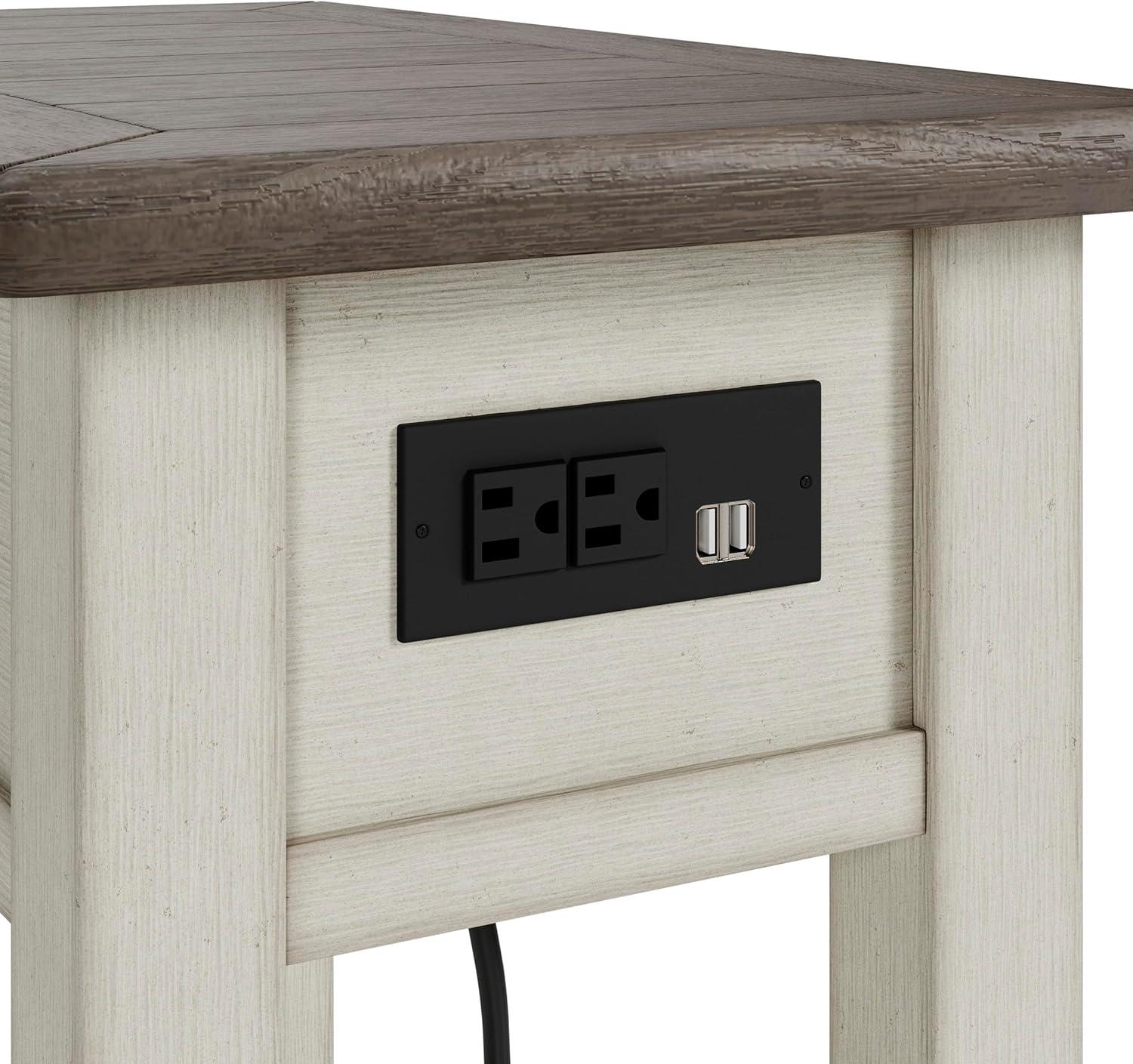 imageSignature Design by Ashley Wildenauer Modern Farmhouse 3Drawer Chairside End Table with USB Ports Butcherblock Veneer Top Light Brown amp Black Base Dark Pewter Finish Hardware Height 24Whitewash