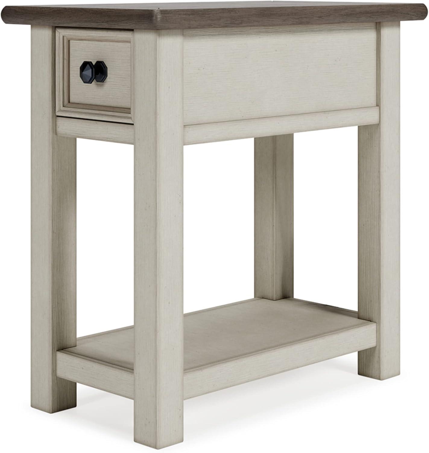 imageSignature Design by Ashley Wildenauer Modern Farmhouse 3Drawer Chairside End Table with USB Ports Butcherblock Veneer Top Light Brown amp Black Base Dark Pewter Finish Hardware Height 24Whitewash
