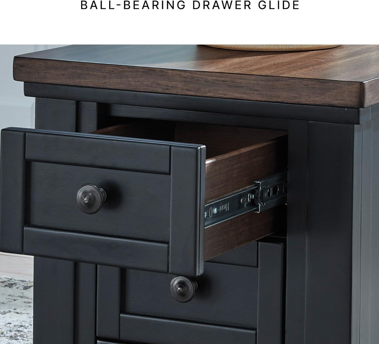 imageSignature Design by Ashley Wildenauer Modern Farmhouse 3Drawer Chairside End Table with USB Ports Butcherblock Veneer Top Light Brown amp Black Base Dark Pewter Finish Hardware Height 24BrownBlack