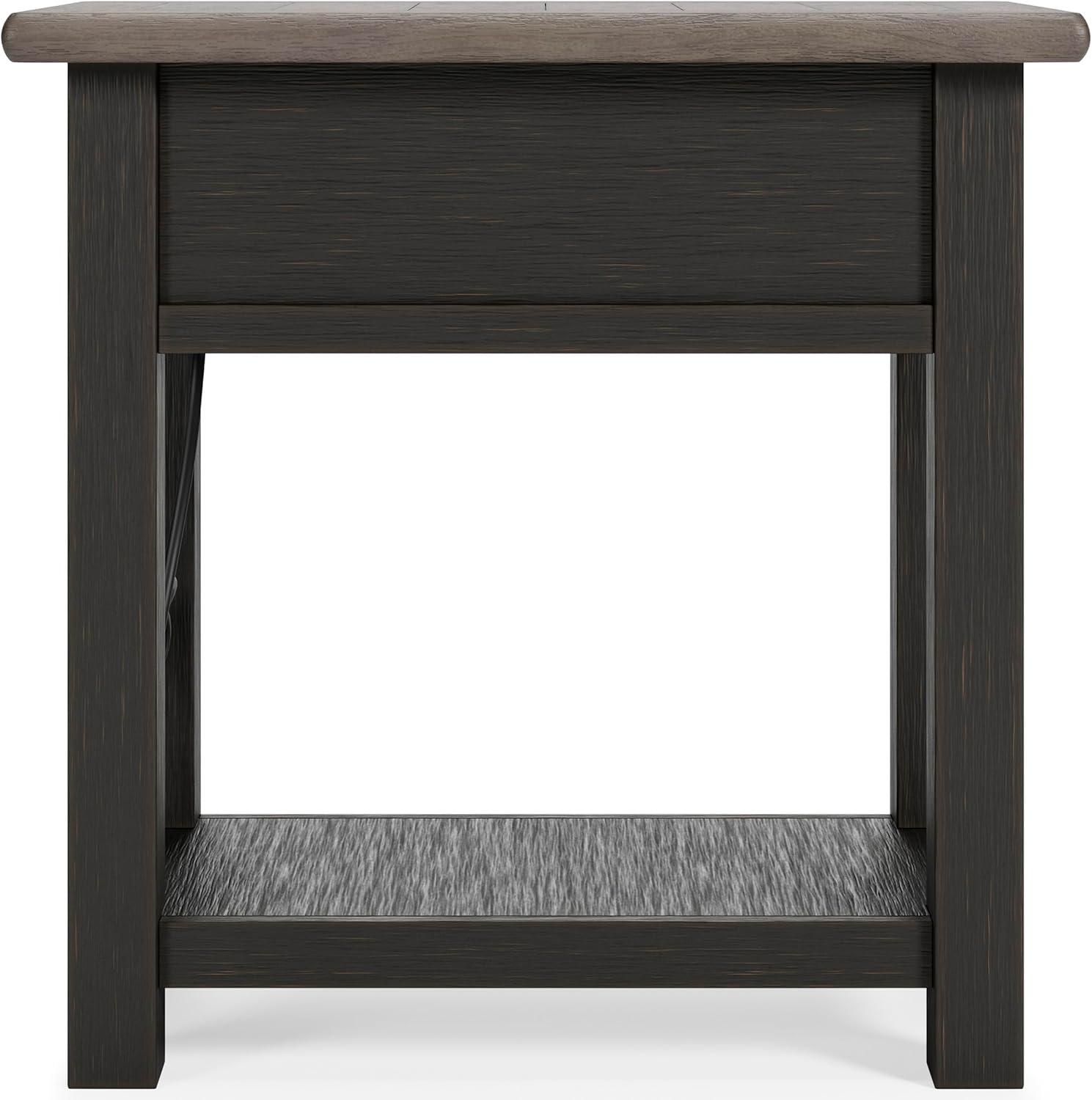 imageSignature Design by Ashley Wildenauer Modern Farmhouse 3Drawer Chairside End Table with USB Ports Butcherblock Veneer Top Light Brown amp Black Base Dark Pewter Finish Hardware Height 24Black