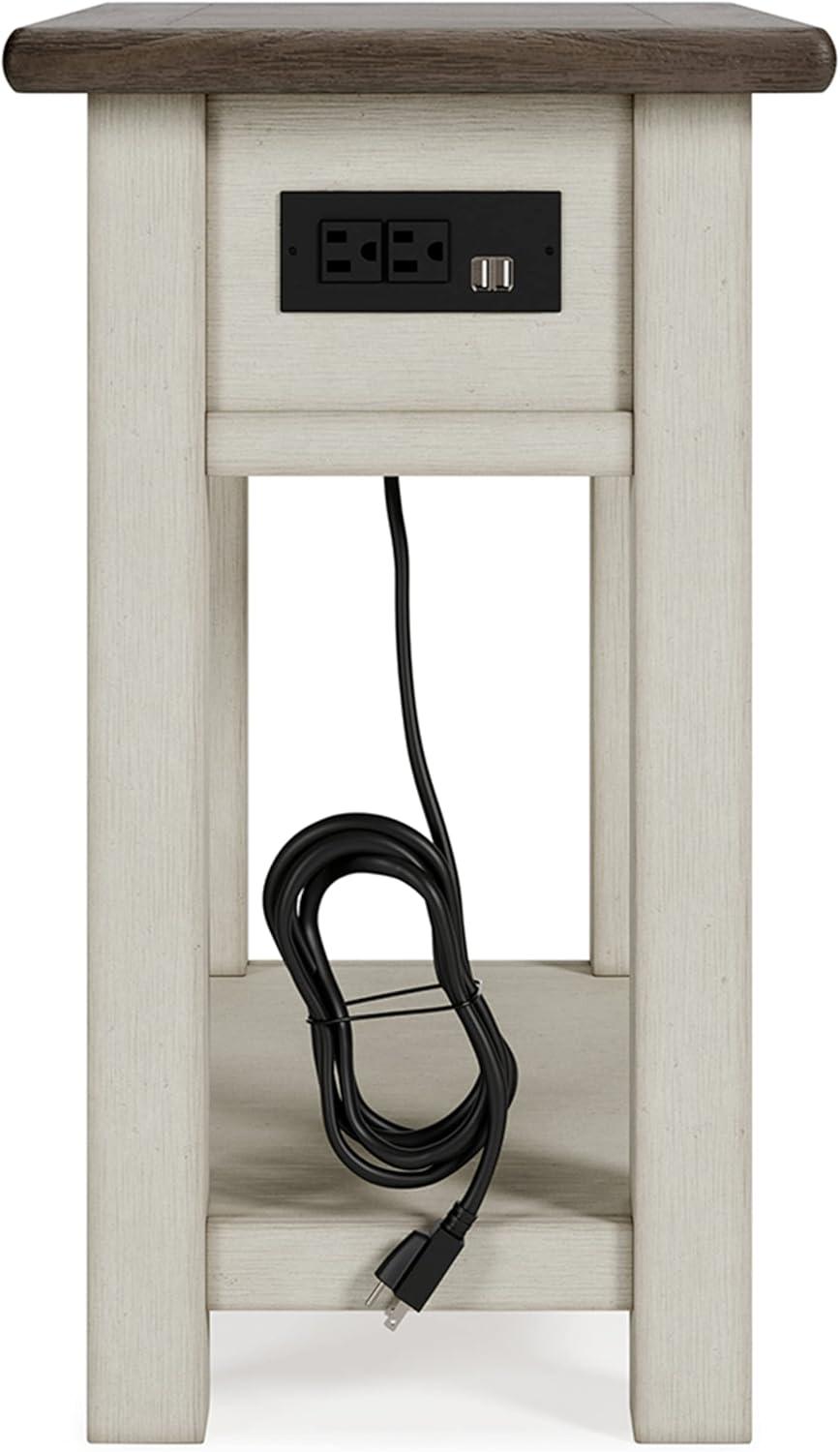 imageSignature Design by Ashley Wildenauer Modern Farmhouse 3Drawer Chairside End Table with USB Ports Butcherblock Veneer Top Light Brown amp Black Base Dark Pewter Finish Hardware Height 24Whitewash