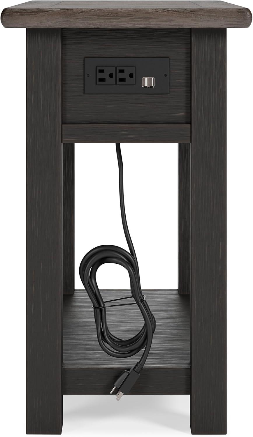 imageSignature Design by Ashley Wildenauer Modern Farmhouse 3Drawer Chairside End Table with USB Ports Butcherblock Veneer Top Light Brown amp Black Base Dark Pewter Finish Hardware Height 24Black