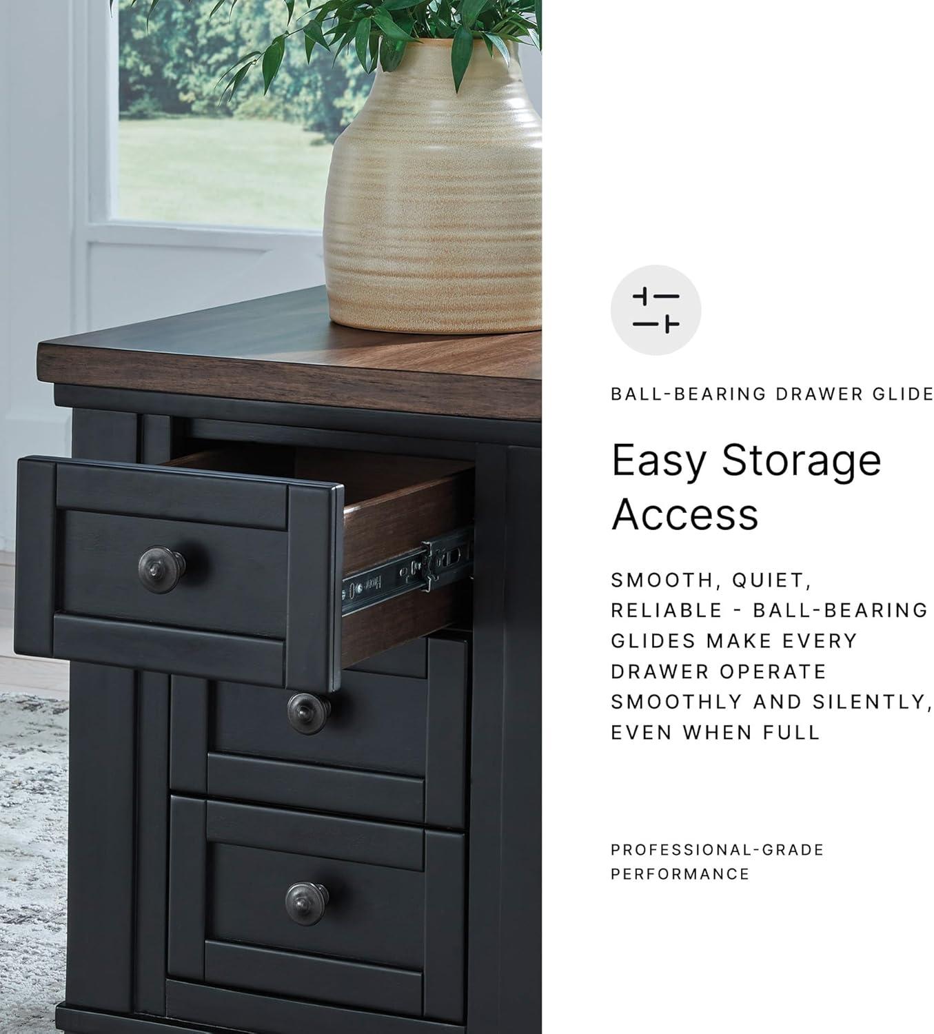 imageSignature Design by Ashley Wildenauer Modern Farmhouse 3Drawer Chairside End Table with USB Ports Butcherblock Veneer Top Light Brown amp Black Base Dark Pewter Finish Hardware Height 24BrownBlack