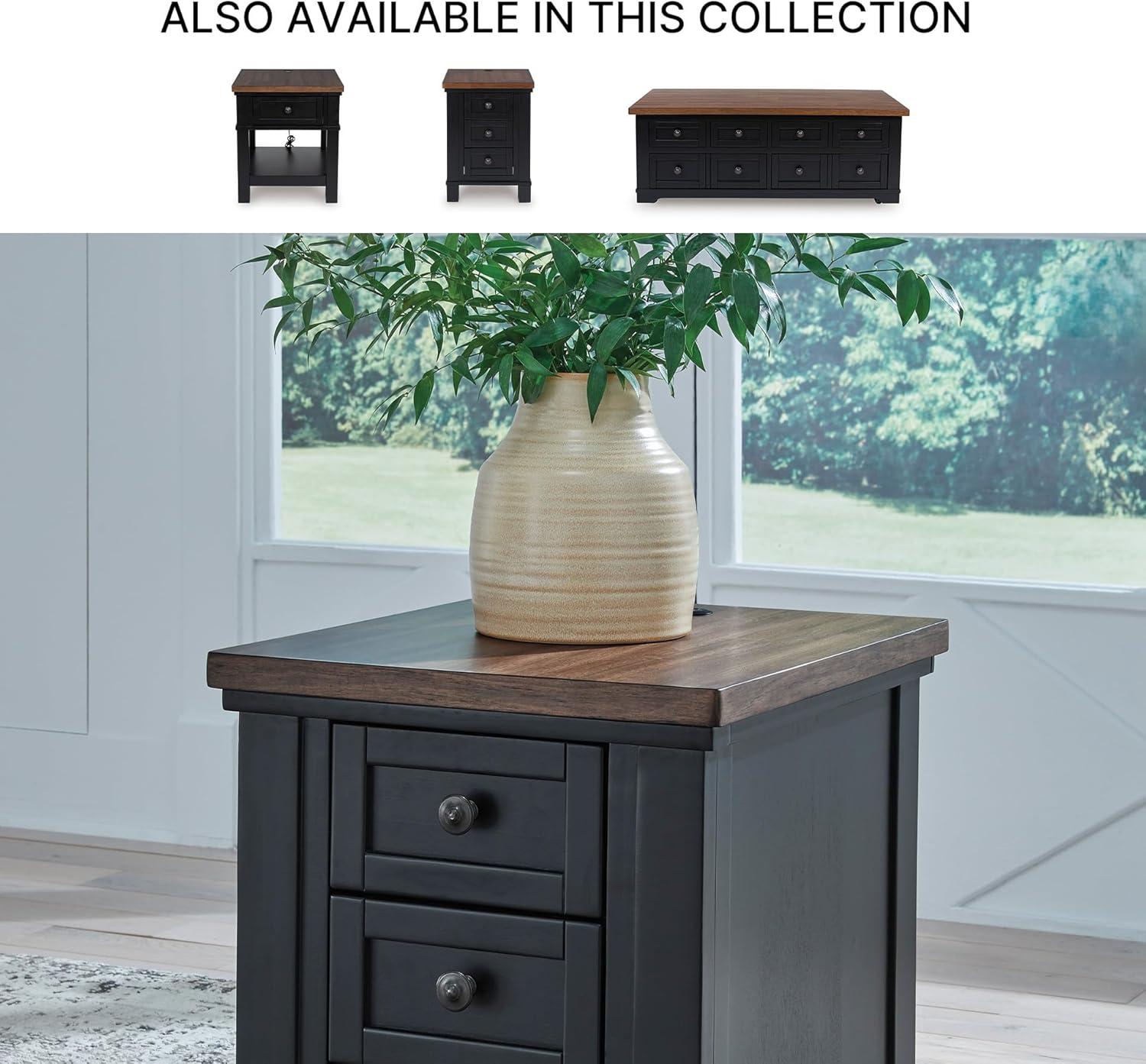 imageSignature Design by Ashley Wildenauer Modern Farmhouse 3Drawer Chairside End Table with USB Ports Butcherblock Veneer Top Light Brown amp Black Base Dark Pewter Finish Hardware Height 24BrownBlack