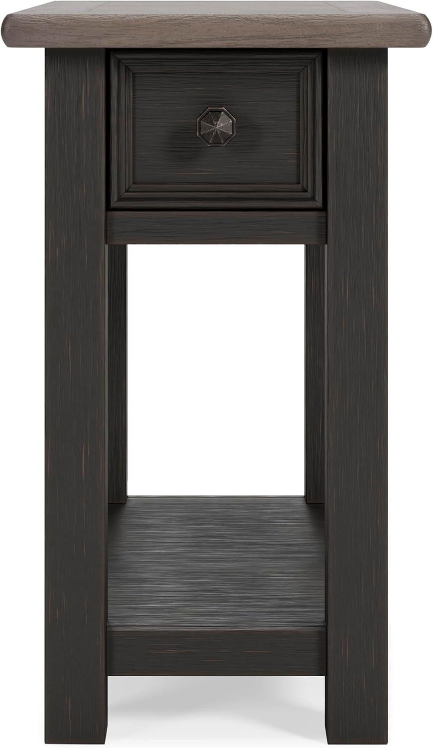 imageSignature Design by Ashley Wildenauer Modern Farmhouse 3Drawer Chairside End Table with USB Ports Butcherblock Veneer Top Light Brown amp Black Base Dark Pewter Finish Hardware Height 24Black
