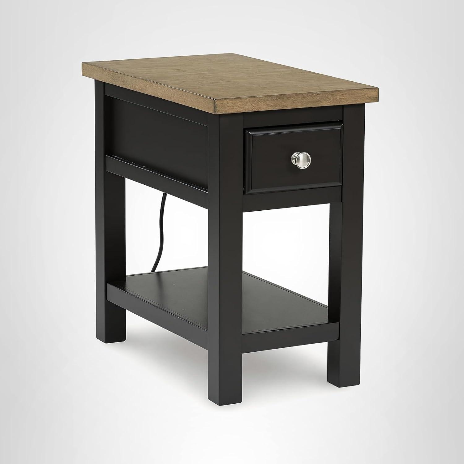 imageSignature Design by Ashley Wildenauer Modern Farmhouse 3Drawer Chairside End Table with USB Ports Butcherblock Veneer Top Light Brown amp Black Base Dark Pewter Finish Hardware Height 24Light Brown Black