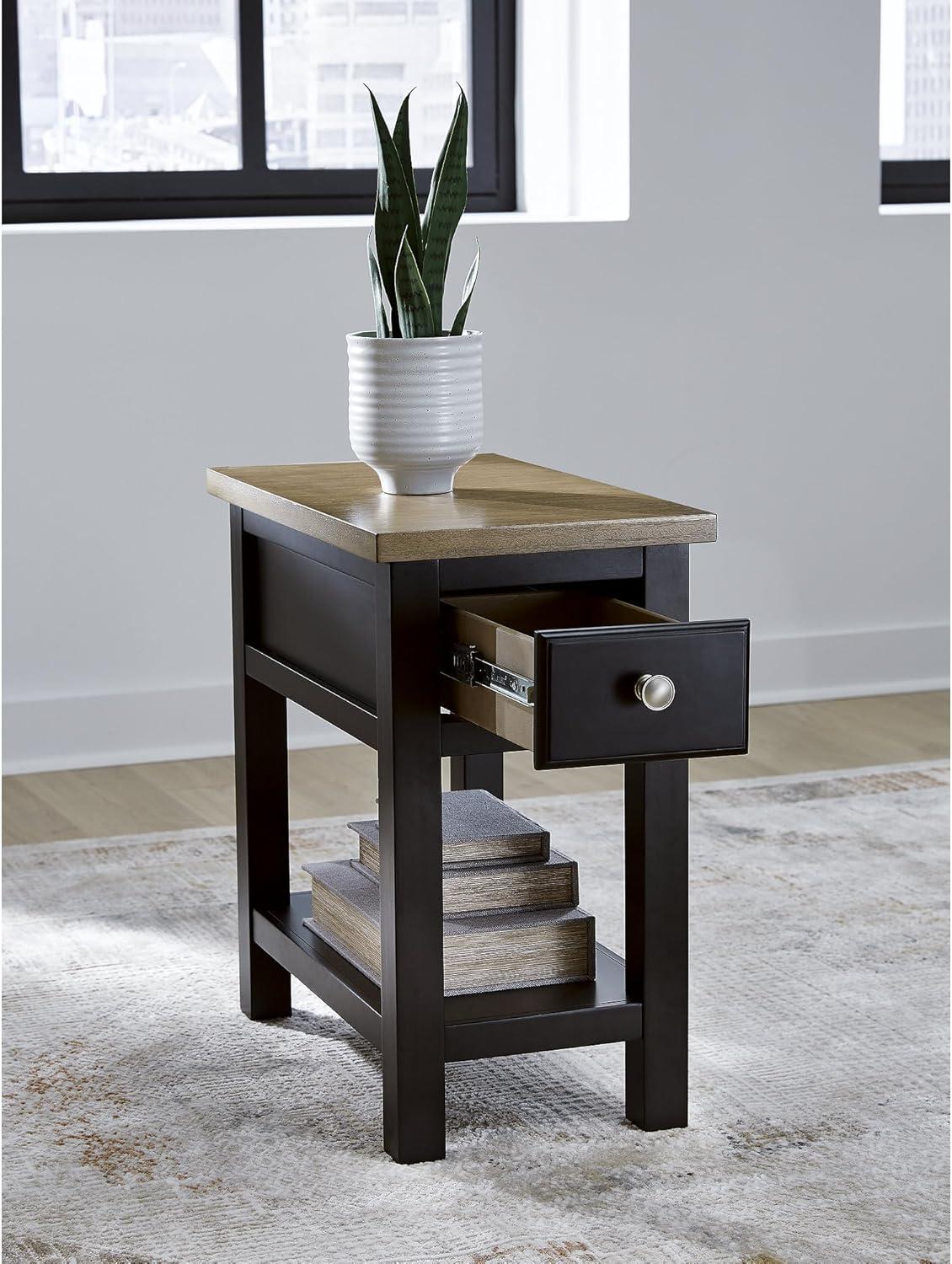 imageSignature Design by Ashley Wildenauer Modern Farmhouse 3Drawer Chairside End Table with USB Ports Butcherblock Veneer Top Light Brown amp Black Base Dark Pewter Finish Hardware Height 24Light Brown Black
