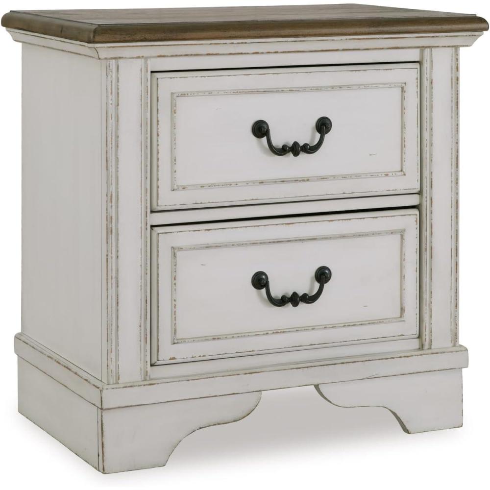 imageSignature Design by Ashley Blendon Farmhouse 2 Drawer Nightstand with FeltLined Top Drawer 2663 Tall White amp Light BrownTwotone