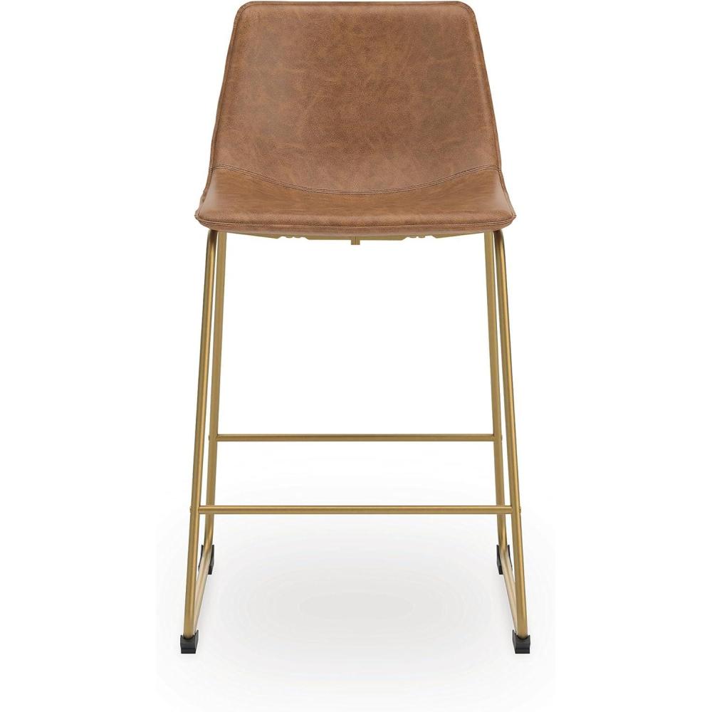 imageSignature Design by Ashley Lexadine Contemporary Counter Height Bar Stool with Faux Leather Upholstery Set of 2 Brown amp Gold