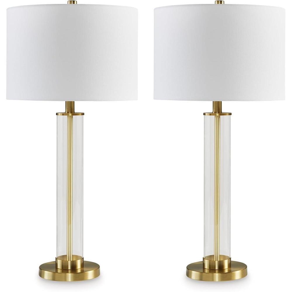 imageSignature Design by Ashley Orenman Contemporary 2925 Inch Glass Table Lamp Set of 2 WhiteGold