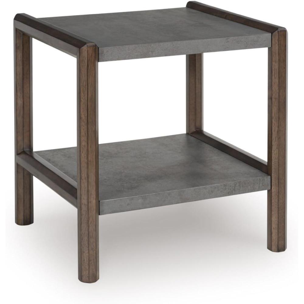 imageSignature Design by Ashley Wildenauer Casual Rectangular End Table with Lower Shelf and USB Charging Storage Drawer Wood 2413 High Light Brown amp BlackBrownGray