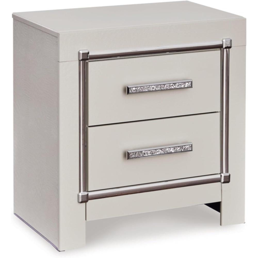 imageSignature Design by Ashley Zyniden Glam 2 Drawer Nightstand with Wireless Charging and USB Ports 2445 Tall Beige amp Chrome