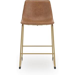 Signature Design by Ashley Lexadine Contemporary Counter Height Bar Stool with Faux Leather Upholstery, Set of 2, Brown & Gold