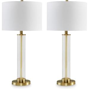 Signature Design by Ashley Orenman Contemporary 29.25 Inch Glass Table Lamp, Set of 2, White(Gold)