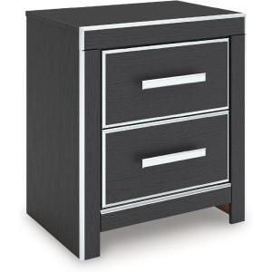 Signature Design by Ashley Ravalori Contemporary 2-Drawer Nightstand with Storage, USB Ports and Charging Station, White(Black)