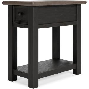 Signature Design by Ashley Wildenauer Modern Farmhouse 3-Drawer Chairside End Table with USB Ports, Butcherblock Veneer Top, Light Brown & Black Base, Dark Pewter Finish Hardware, Height 24″(Black)