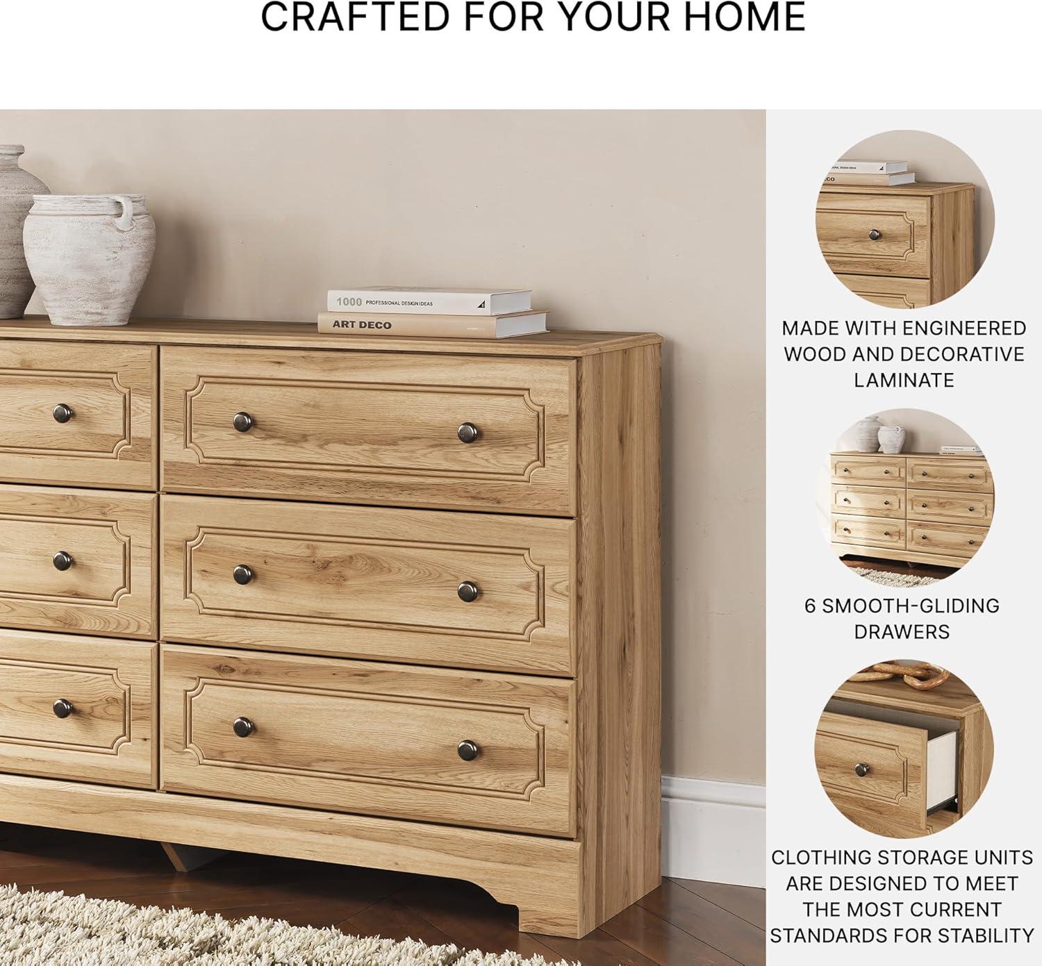 imageSignature Design by Ashley Bestmere Traditional 6Drawer Dresser with Oak Finish Light Brown