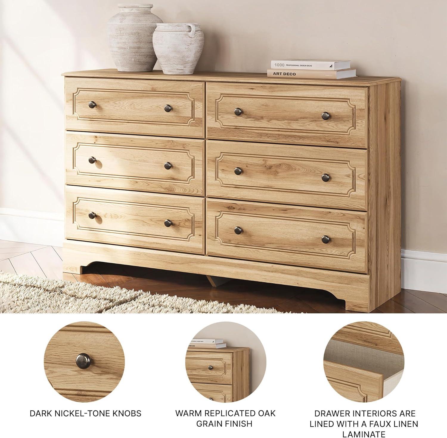 imageSignature Design by Ashley Bestmere Traditional 6Drawer Dresser with Oak Finish Light Brown