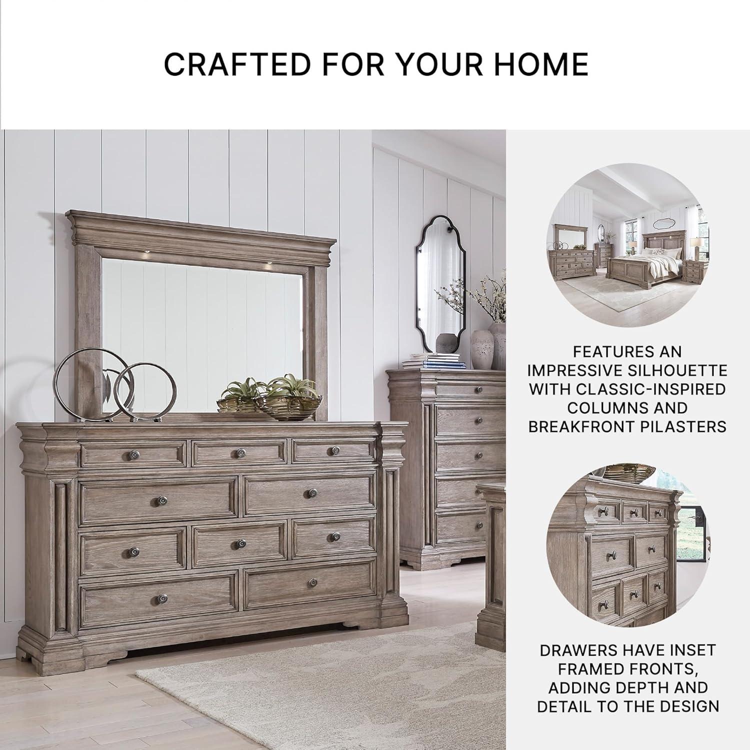imageSignature Design by Ashley Blairhurst Traditional 10Drawer Dresser with FeltLined Top Drawer and Safety Stop Gray amp Light Brown