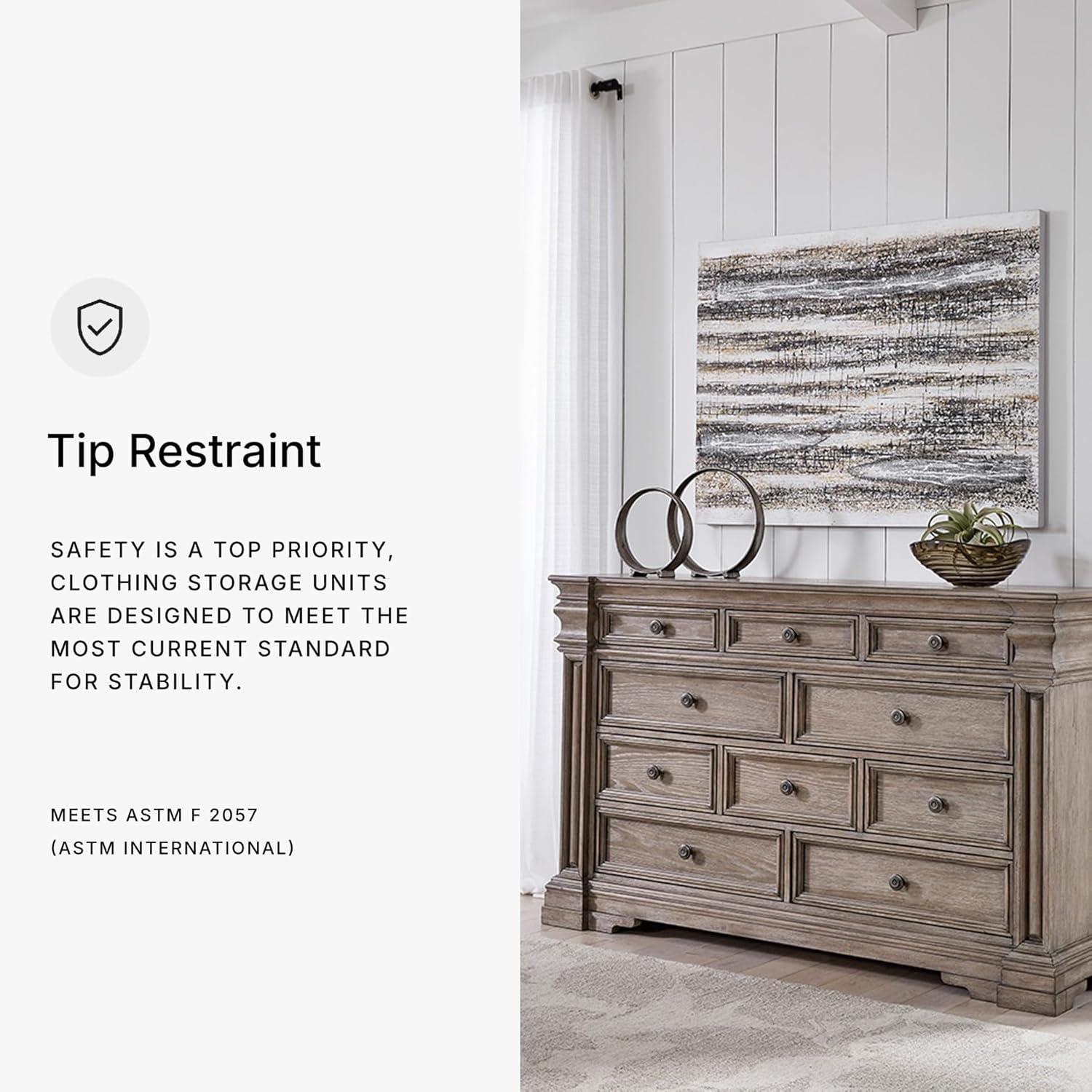 imageSignature Design by Ashley Blairhurst Traditional 10Drawer Dresser with FeltLined Top Drawer and Safety Stop Gray amp Light Brown