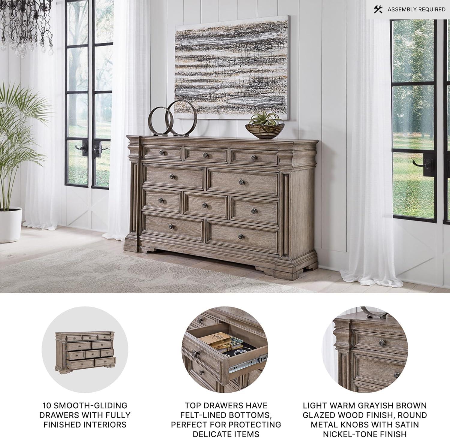 imageSignature Design by Ashley Blairhurst Traditional 10Drawer Dresser with FeltLined Top Drawer and Safety Stop Gray amp Light Brown