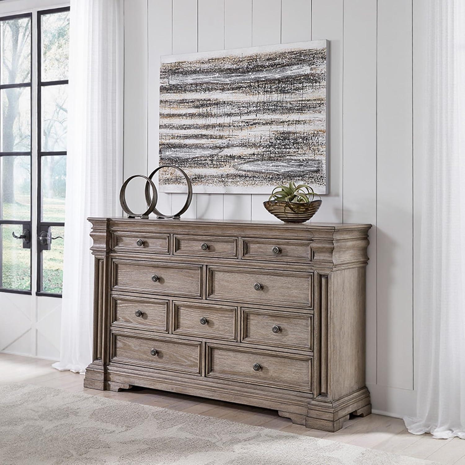 imageSignature Design by Ashley Blairhurst Traditional 10Drawer Dresser with FeltLined Top Drawer and Safety Stop Gray amp Light Brown