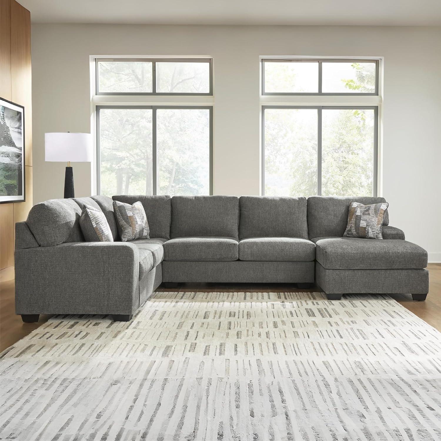 imageSignature Design by Ashley Casual Seyler Lane UShape RightArm Facing 3Piece Sleeper Sectional with Chaise and Removable Cushion Gray3 Piece Sleeper Sectional with Chaise