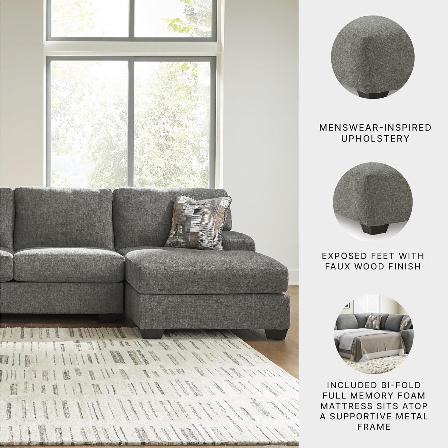 imageSignature Design by Ashley Casual Seyler Lane UShape RightArm Facing 3Piece Sleeper Sectional with Chaise and Removable Cushion Gray3 Piece Sleeper Sectional with Chaise
