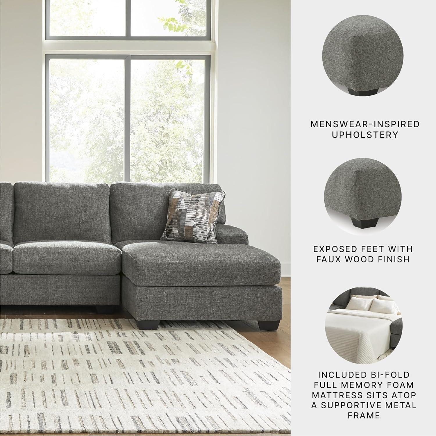 imageSignature Design by Ashley Casual Seyler Lane UShape RightArm Facing 3Piece Sleeper Sectional with Chaise and Removable Cushion Gray3Piece Sleeper Sectional with Double Chaise