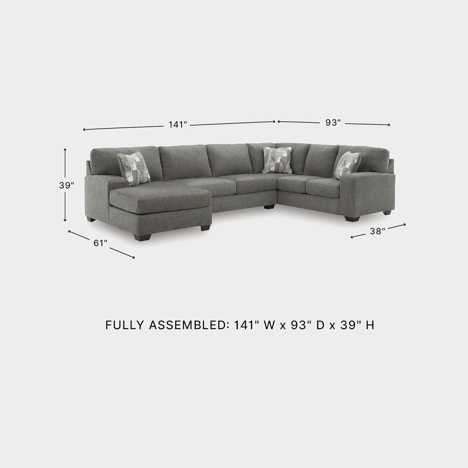 imageSignature Design by Ashley Casual Seyler Lane UShape RightArm Facing 3Piece Sleeper Sectional with Chaise and Removable Cushion Gray3Piece Sleeper Sectional with Chaise