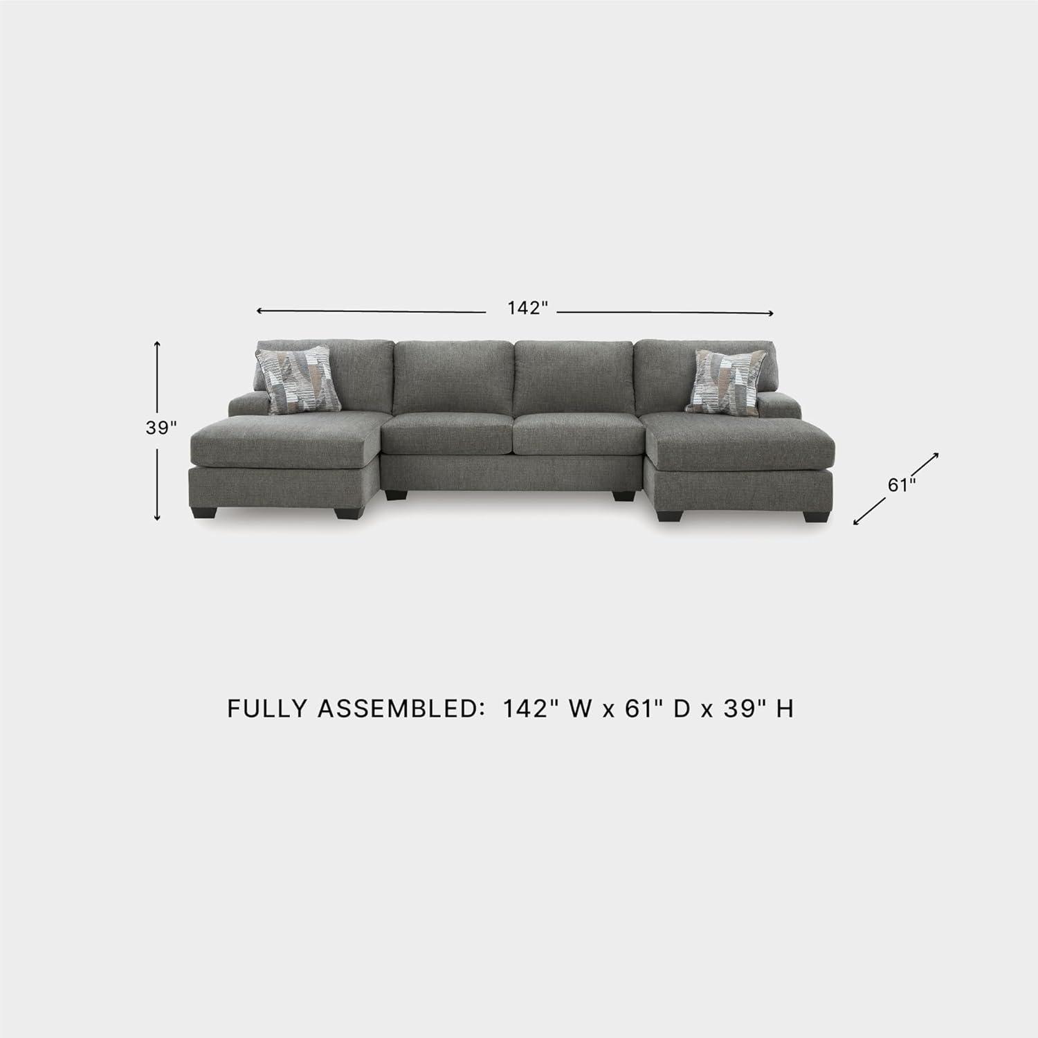 imageSignature Design by Ashley Casual Seyler Lane UShape RightArm Facing 3Piece Sleeper Sectional with Chaise and Removable Cushion Gray3Piece Sleeper Sectional with Double Chaise
