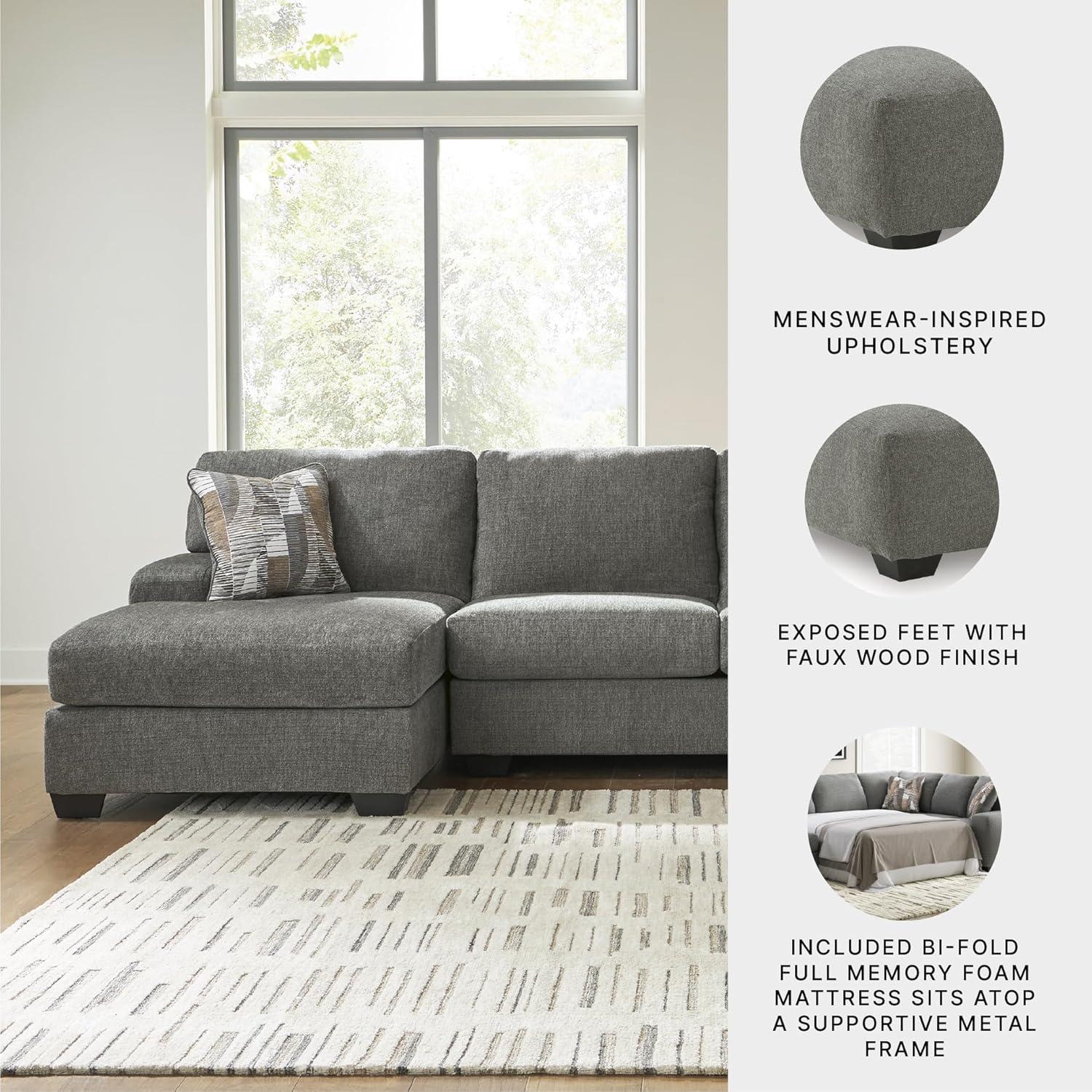 imageSignature Design by Ashley Casual Seyler Lane UShape RightArm Facing 3Piece Sleeper Sectional with Chaise and Removable Cushion Gray3Piece Sleeper Sectional with Chaise