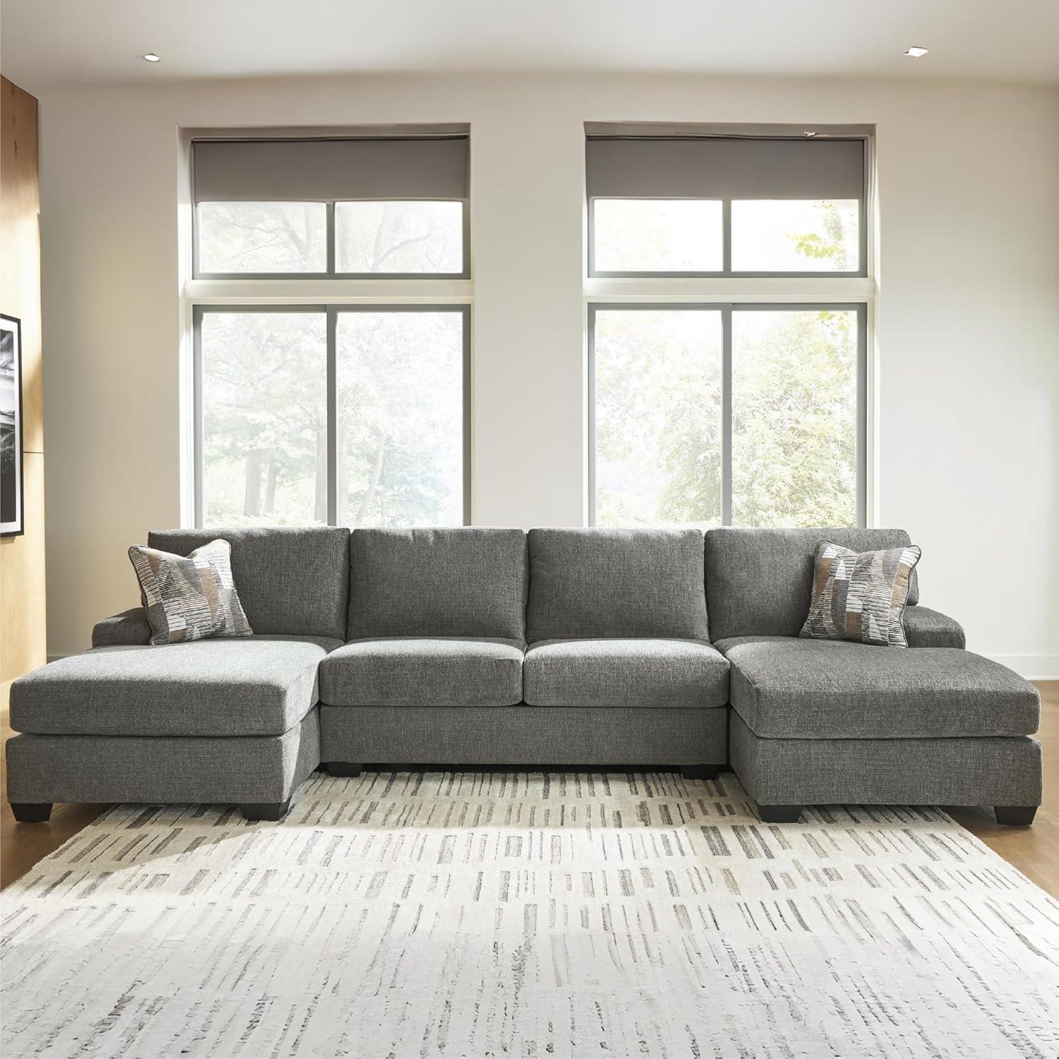 imageSignature Design by Ashley Casual Seyler Lane UShape RightArm Facing 3Piece Sleeper Sectional with Chaise and Removable Cushion Gray3Piece Sleeper Sectional with Double Chaise