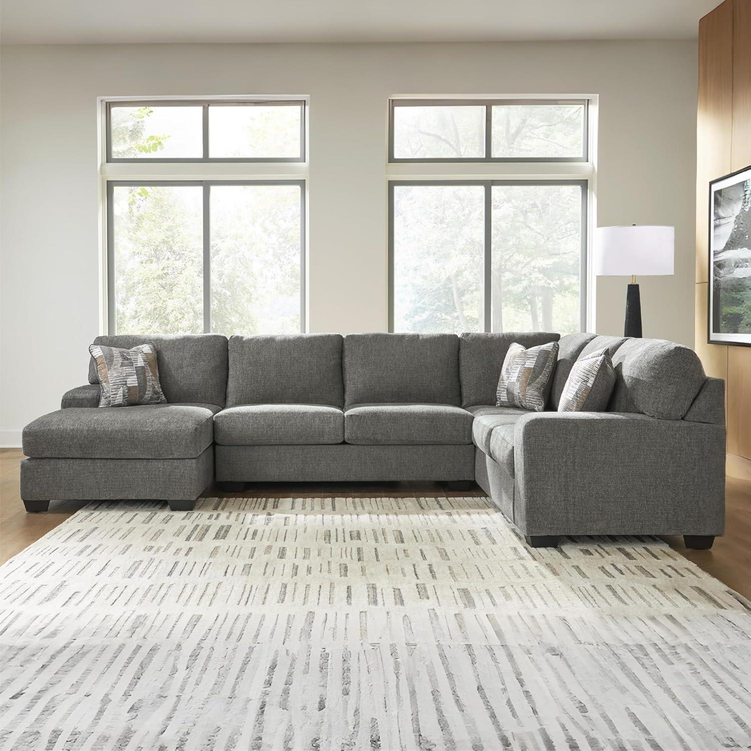 imageSignature Design by Ashley Casual Seyler Lane UShape RightArm Facing 3Piece Sleeper Sectional with Chaise and Removable Cushion Gray3Piece Sleeper Sectional with Chaise