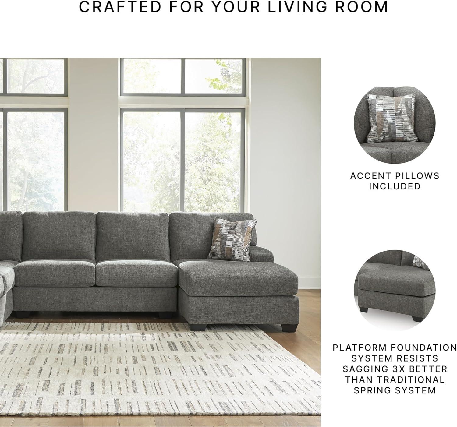 imageSignature Design by Ashley Casual Seyler Lane UShape RightArm Facing 3Piece Sleeper Sectional with Chaise and Removable Cushion Gray3Piece Sleeper Sectional with Double Chaise