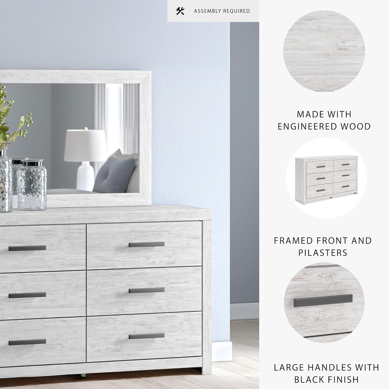 imageSignature Design by Ashley Cayboni Modern 6Drawer Dresser and Mirror with Safety Stop WhitewashModern