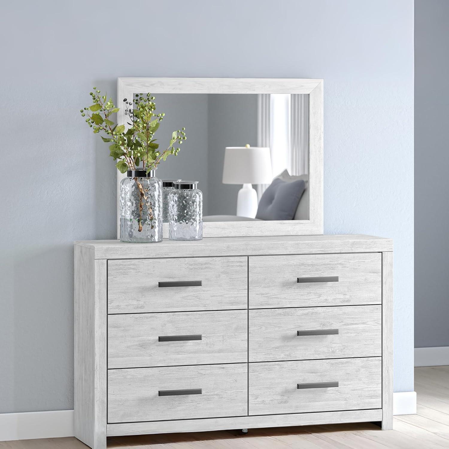imageSignature Design by Ashley Cayboni Modern 6Drawer Dresser and Mirror with Safety Stop WhitewashModern