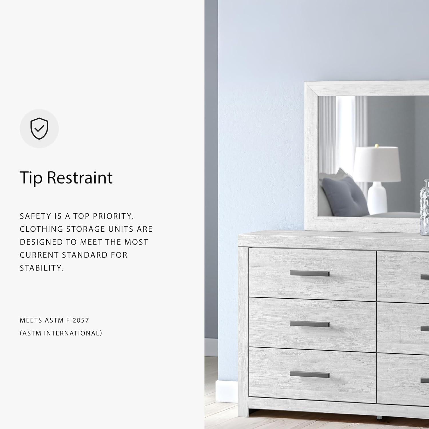 imageSignature Design by Ashley Cayboni Modern 6Drawer Dresser and Mirror with Safety Stop WhitewashModern