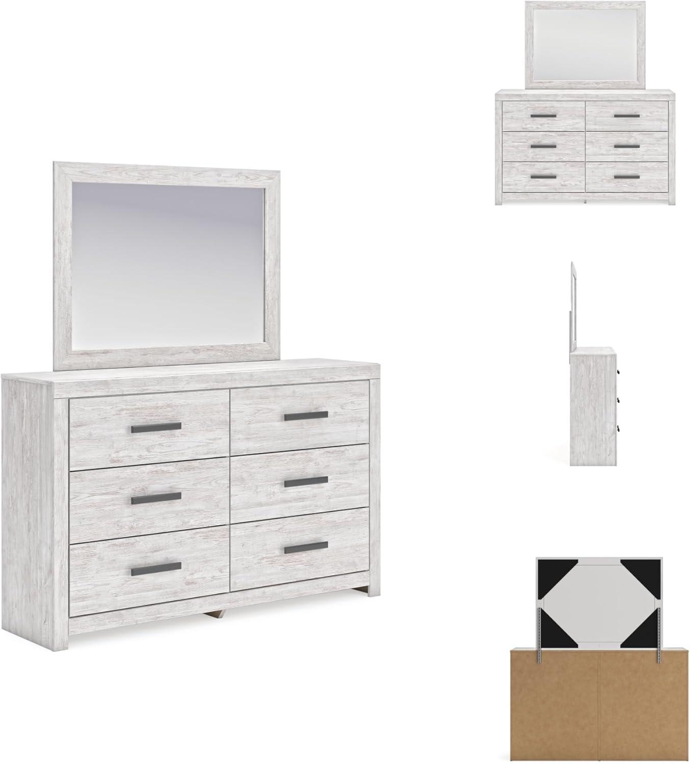 imageSignature Design by Ashley Cayboni Modern 6Drawer Dresser and Mirror with Safety Stop WhitewashModern