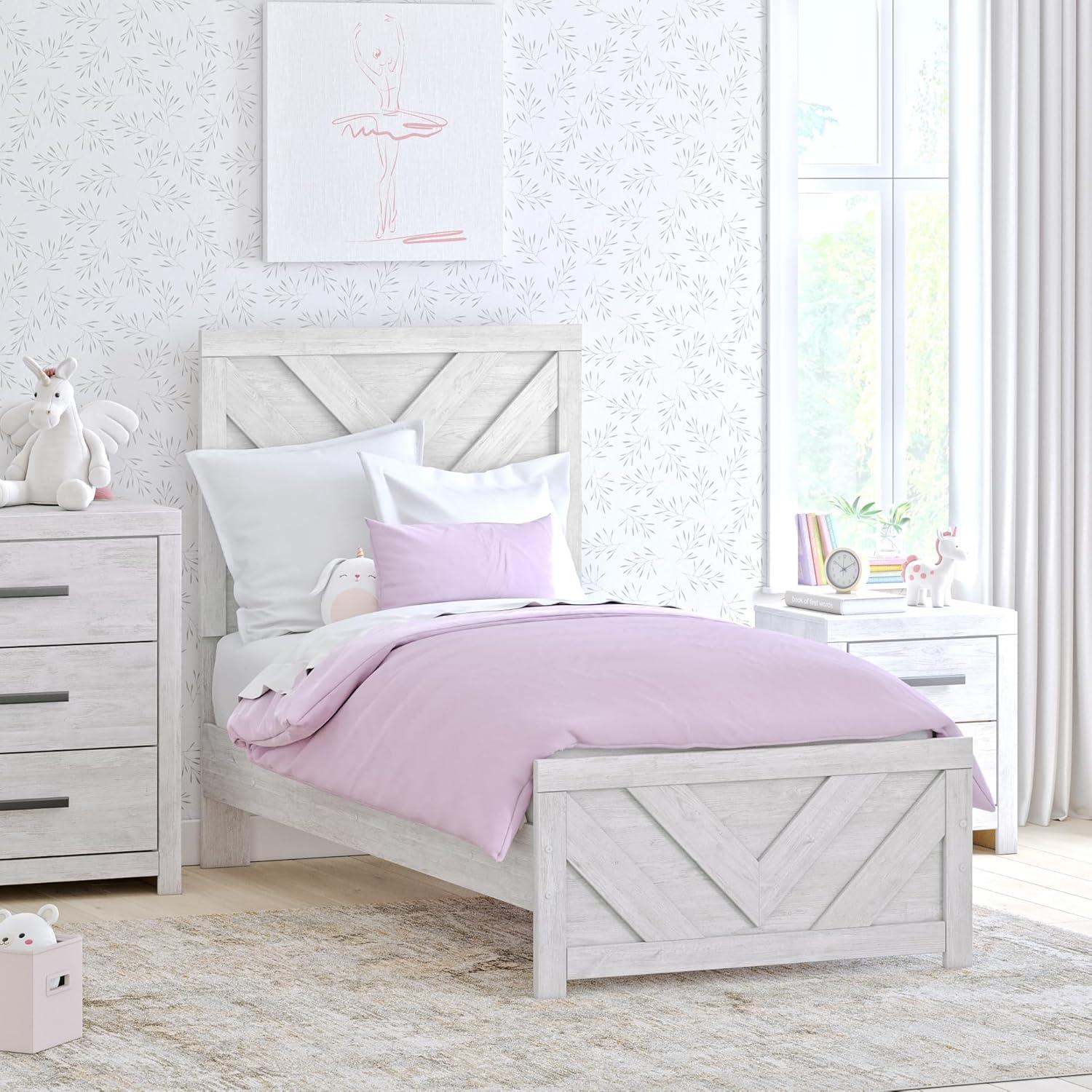 imageSignature Design by Ashley Cayboni Modern 6Drawer Dresser and Mirror with Safety Stop WhitewashTwin Panel Bed