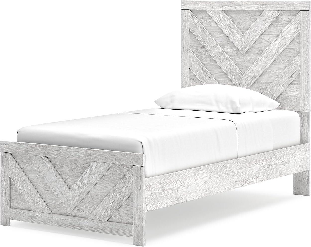 imageSignature Design by Ashley Cayboni Modern 6Drawer Dresser and Mirror with Safety Stop WhitewashTwin Panel Bed