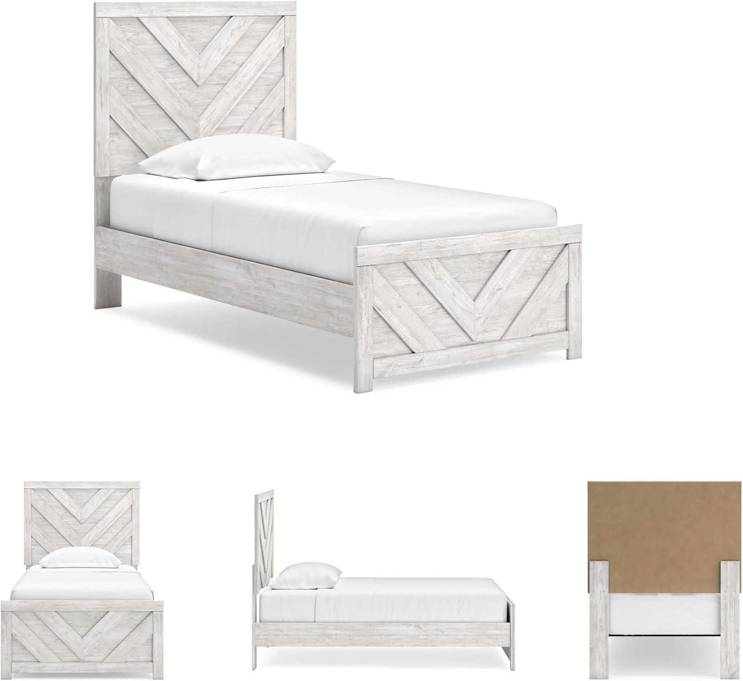 imageSignature Design by Ashley Cayboni Modern 6Drawer Dresser and Mirror with Safety Stop WhitewashTwin Panel Bed