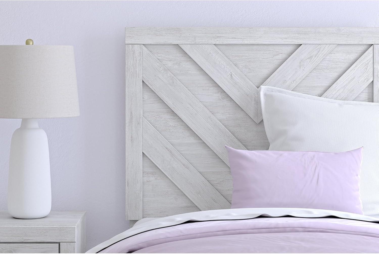 imageSignature Design by Ashley Cayboni Modern 6Drawer Dresser and Mirror with Safety Stop WhitewashTwin Panel Bed