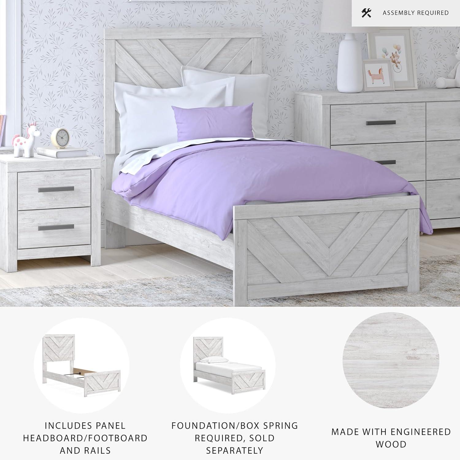 imageSignature Design by Ashley Cayboni Modern 6Drawer Dresser and Mirror with Safety Stop WhitewashTwin Panel Bed