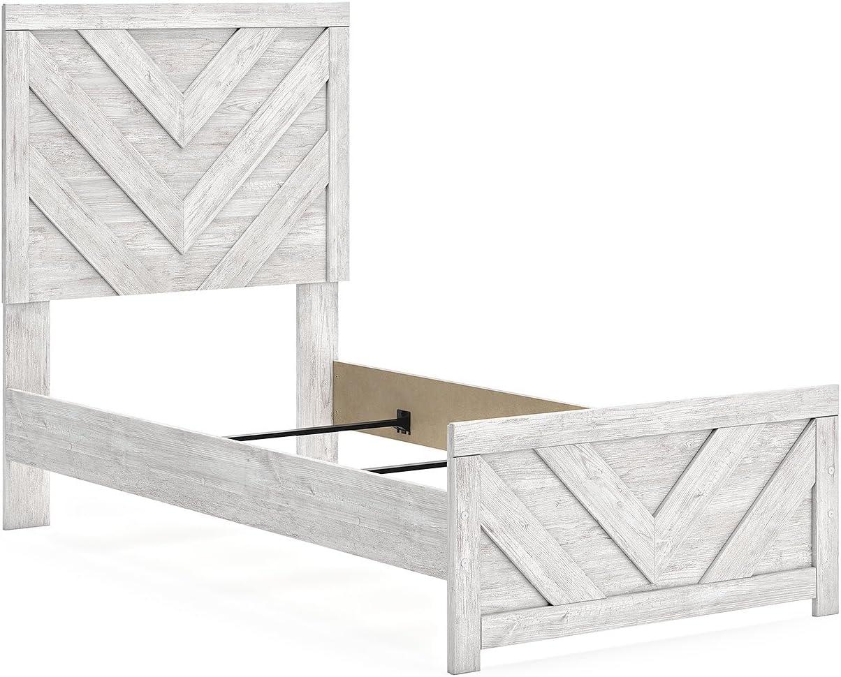imageSignature Design by Ashley Cayboni Modern 6Drawer Dresser and Mirror with Safety Stop WhitewashTwin Panel Bed